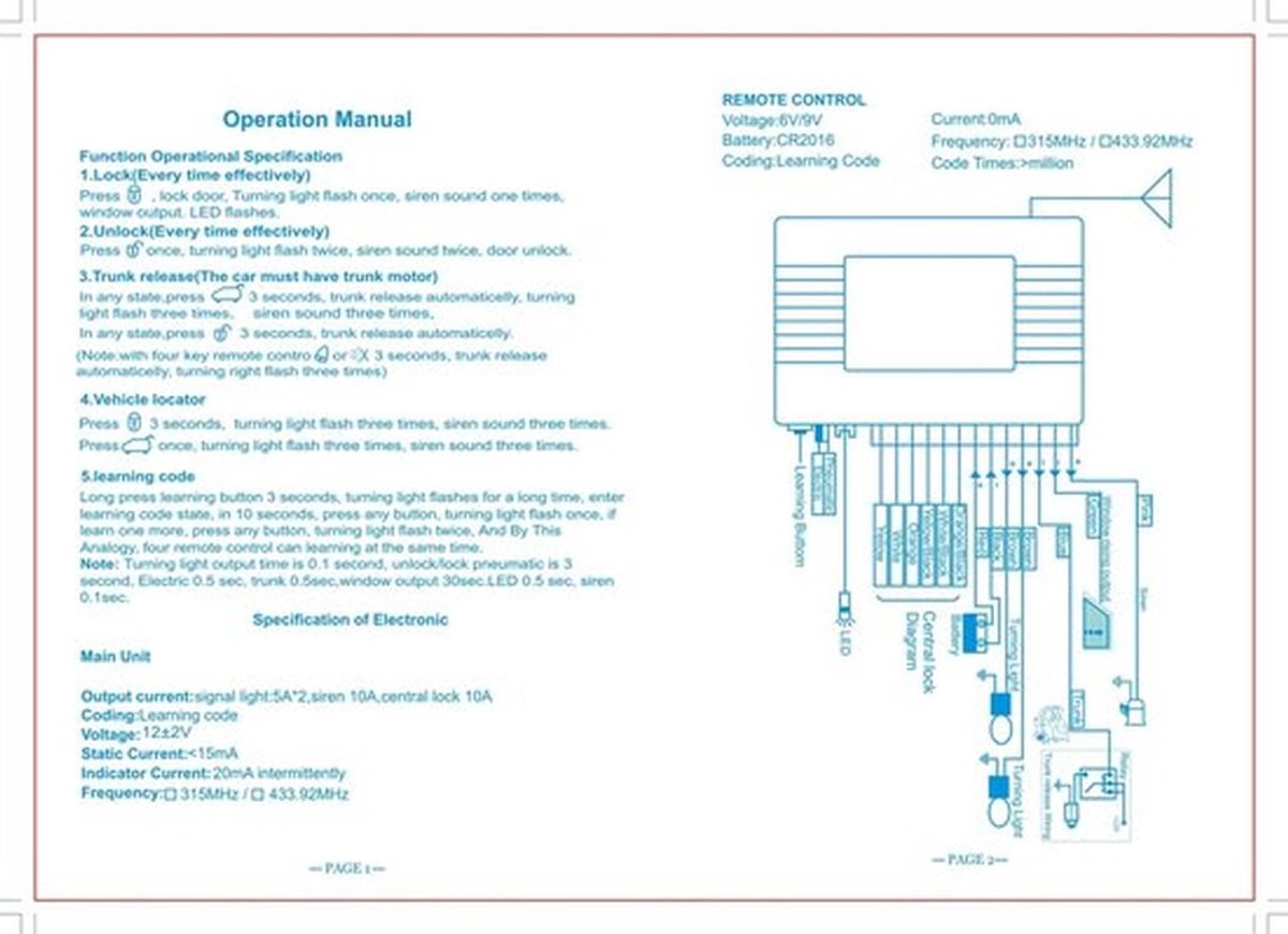 Auto Afstandsbediening - Universeel Autodeurslot - Draadloze Vergrendeling - Geschikt voor de meeste voertuigen - Centrale vergrendeling...