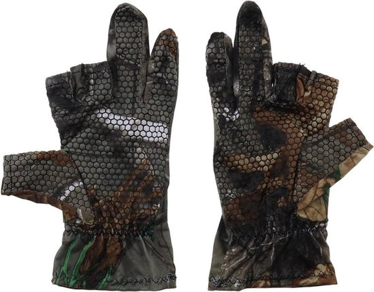 Vingerloze Vissen Handschoenen - Mannen - Jacht - Camouflage - Kajakken - Wandelen - Anti-Slip - Absorberen Vocht Sneldrogend - Lichtgewicht - Elastische Gebreide Siliconen - Geschikt voor Zomer - 1 Paar