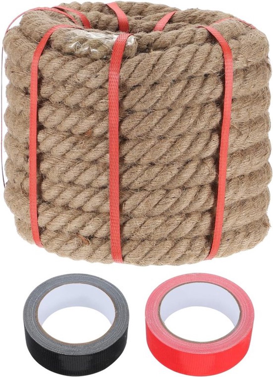 Natuurlijk jute touw 3 cm x 15 m - Zwaar gevlochten handwerktouw voor leuningen, tuinprojecten en schommels