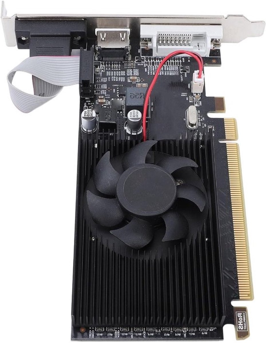 Krachtige 2GB Grafische Kaart voor PC Gaming, GDDR3, HDMI, DVI, VGA Uitgangen, PCI Express 1.1 met Koelventilator voor Gaming en Kantoorgebruik