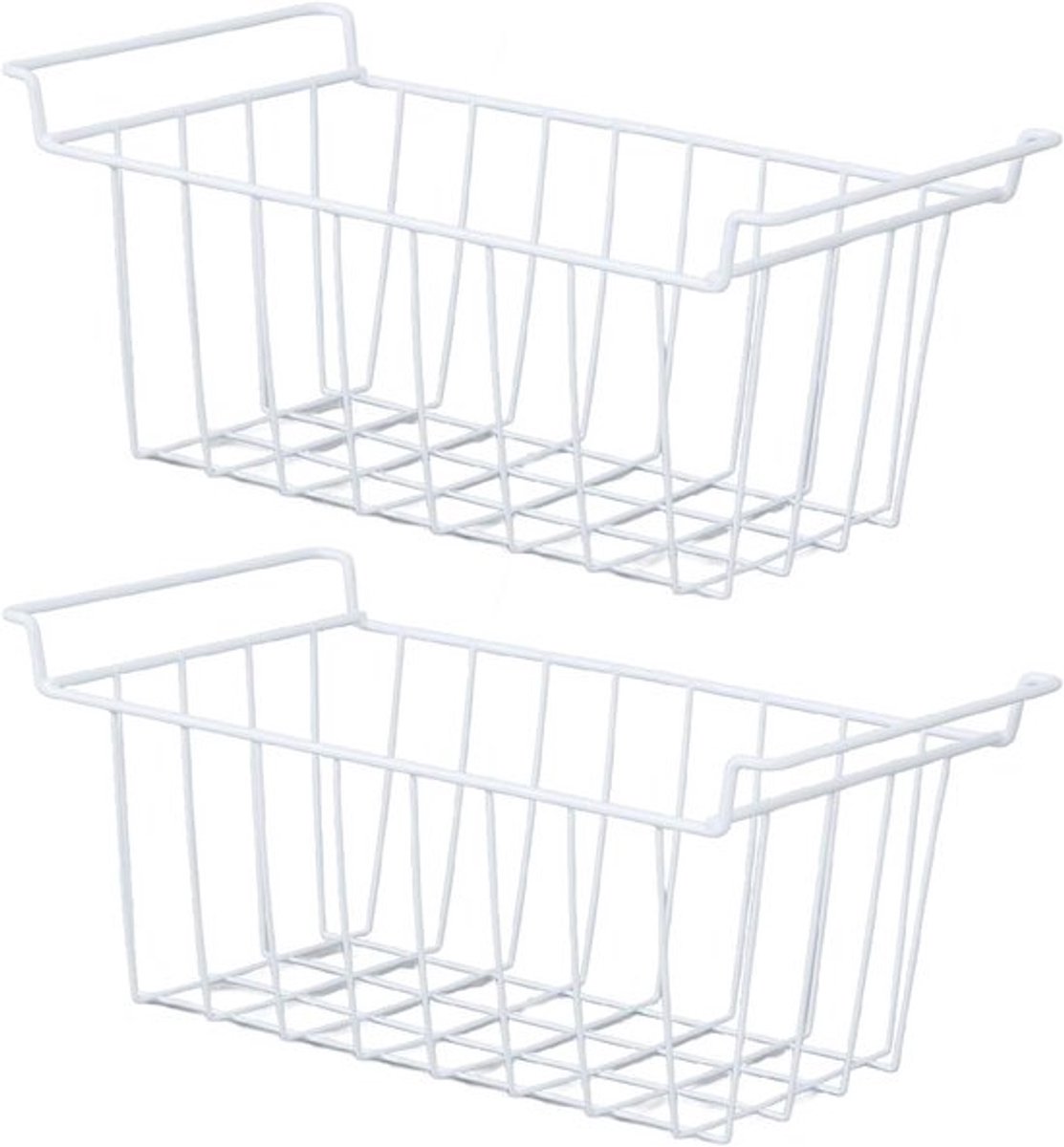 Stapelen metalen draadopbergmanden voor diepvries en koelkast, 2 stuks, ideaal voor keukenopslag en organisatie van voorraadkasten en kasten (L 44.5cm X B)