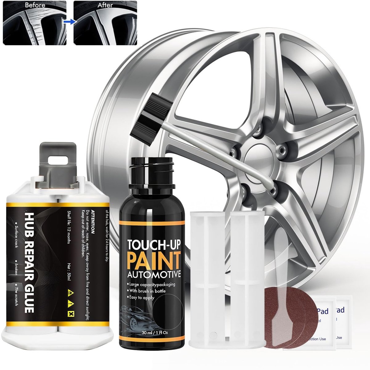 Solidchoice - Reparatieset voor Aluminium Velgen met Lijm en Verf