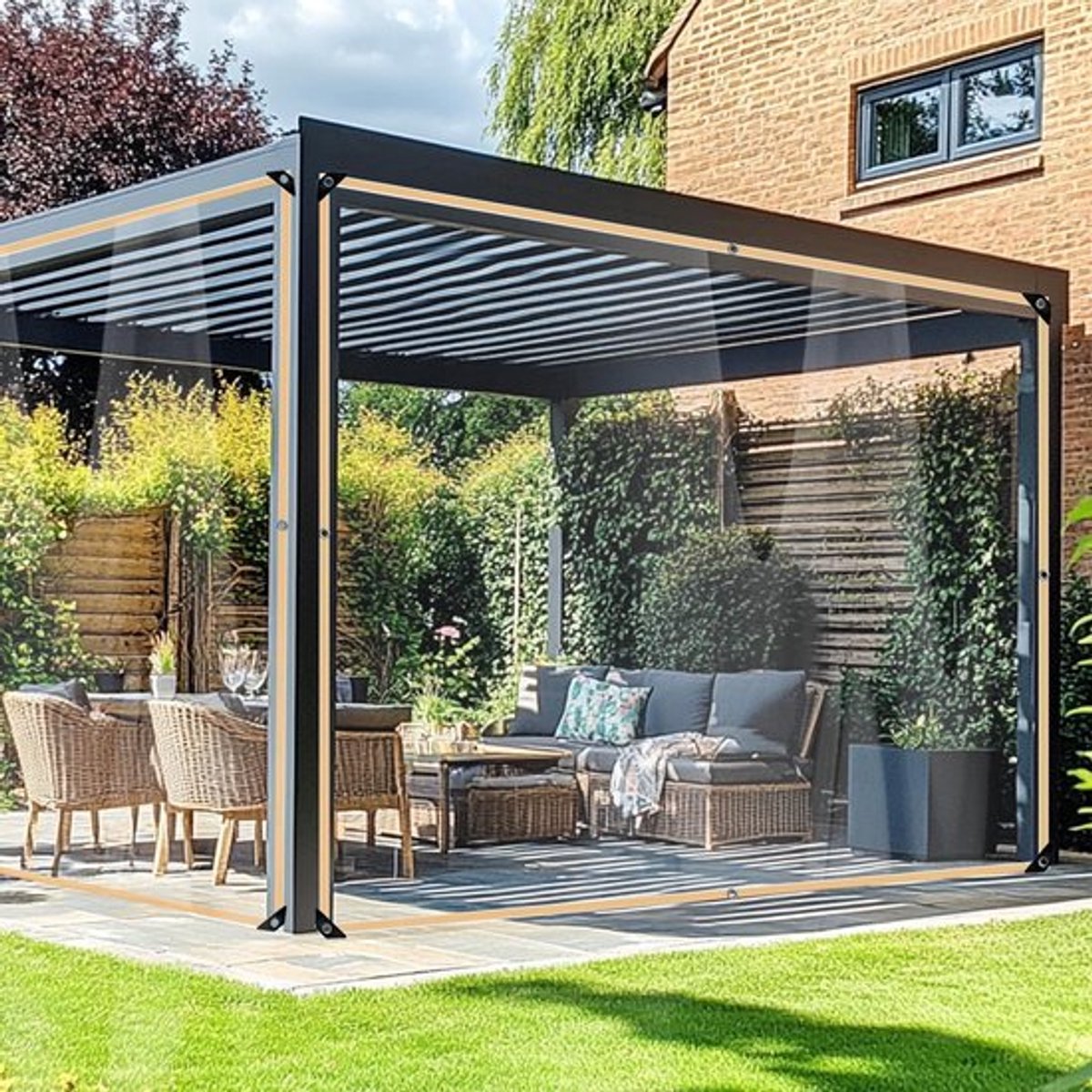 Duurzaam en weerbestendig PVC zeil met oogjes, 2 m x 5 m, ideaal voor tuinmeubels en windbescherming