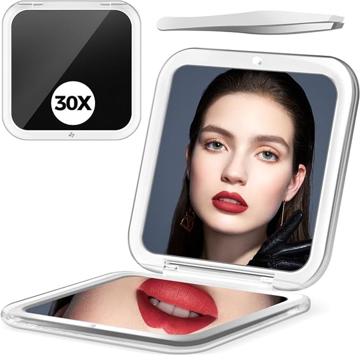 Opvouwbare Vergrotingsspiegel 30x - Dubbelzijdige Make-up Spiegel met Magneetsluiting