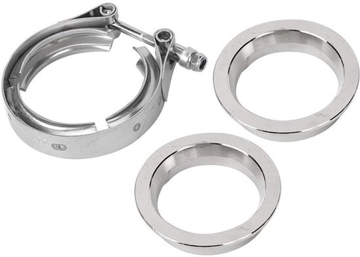 V-band klemset - Roestvrijstalen slangklem - Duurzaam en betrouwbaar - Zilverkleurig - Geschikt voor uitlaatpijp - 2,25 inch-57 mm