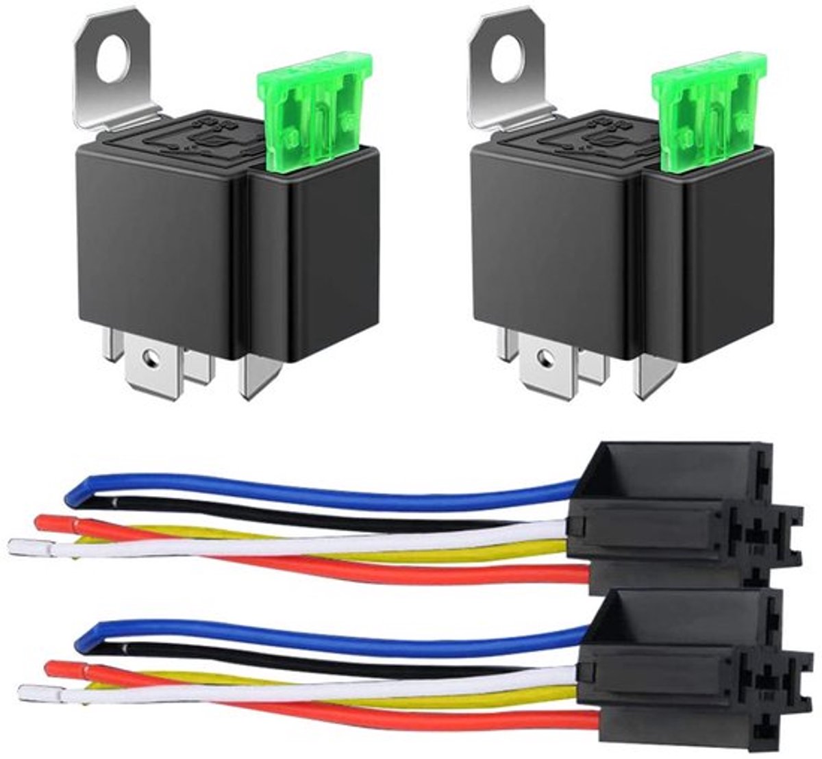 2 Pack 30A Fuse Relay Auto Truck Socket Kit-30A ATO/ATC Schakelharnas Set-12V DC 5-Pin SPDT Automotive 14 AWG Draden