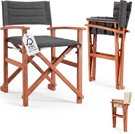 Casaria 2 Regisseursstoelen Gevoerd - FSC Eucalyptus - met Armleuningen - Antraciet — afbeelding 4