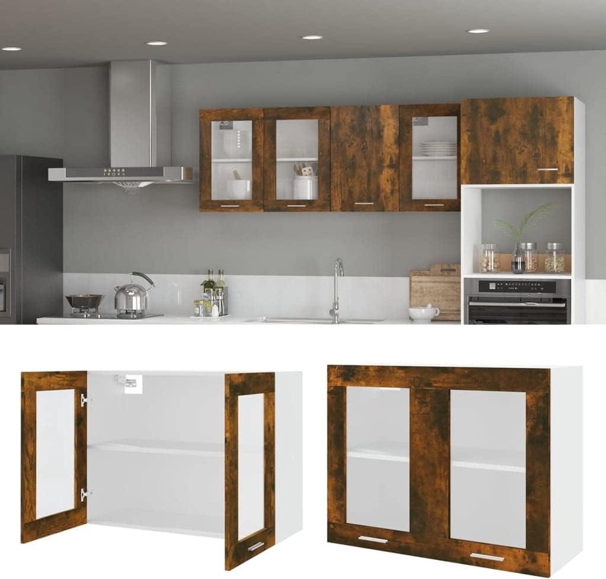 Voorraadkast - Keukenkast Hangkast - Keuken Opbergen - Vochtbestendig Houtmateriaal - 80 x 31 x 60 cm - Gerookt Eiken