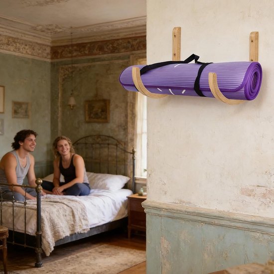 Yogamatrek Houder - Fitness Hanger - Home Gym Opslag - Ruimtebesparend Ontwerp - 28 x 14 x 14 cm - Houtkleur — afbeelding 3