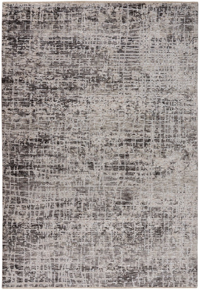 Padiro laagpolig vloerkleed 80 x 150 cm - grijs - vintage - met franjes - geschikt voor vloerverwarming - van polyester