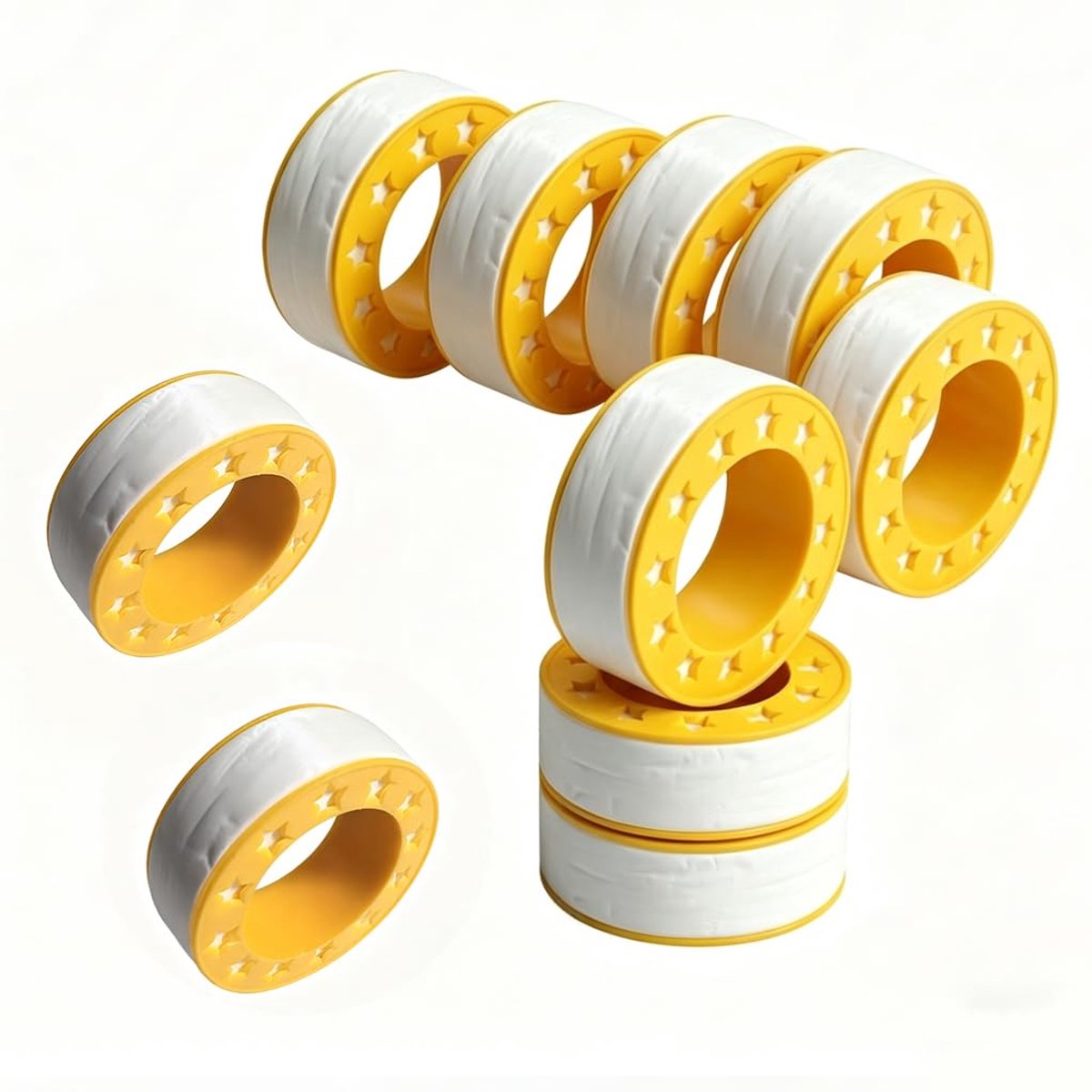 10 m x 15 mm x 0,1 mm, 10 stuks, geel, met vijfpuntige ster, loodgieterband voor schroefdraadverbindingen, water- en gasafdichting, hittebestendig