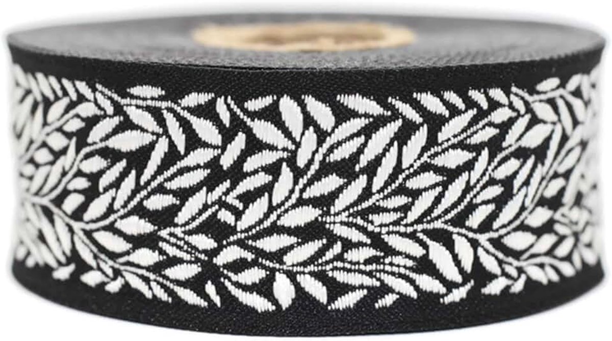 10 meter 35 mm zwart-wit jacquard lint geweven patroon bladeren rollen lint geborduurde stof ambachten kleding fournituren hobby decoratie naaien middeleeuws 35270-V9