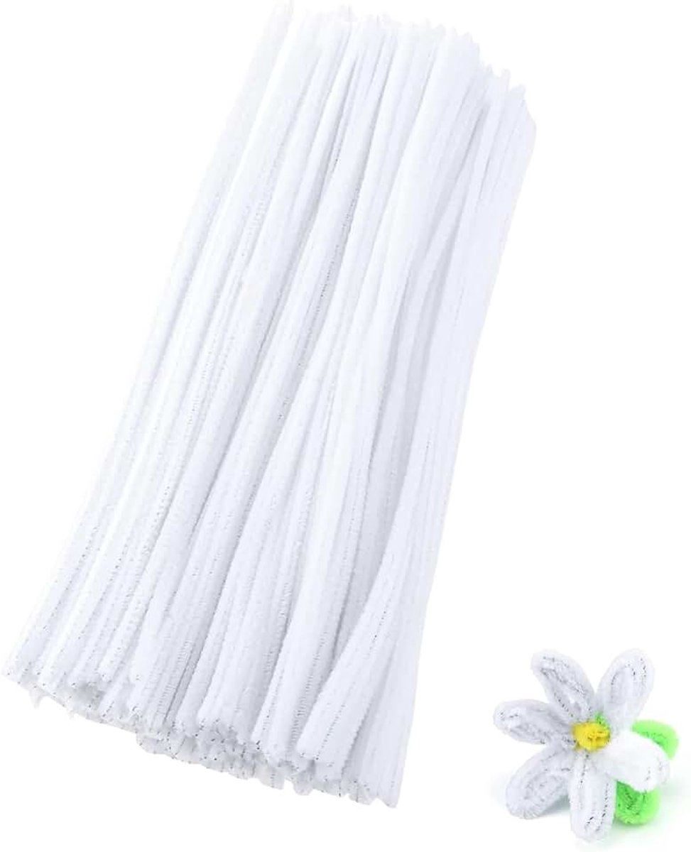 100 stuks 30 cm pijpenragers, chenilledraad, knutselen, pijpenpoetter, chenilledraad voor doe-het-zelf handwerk, decoreren (wit)
