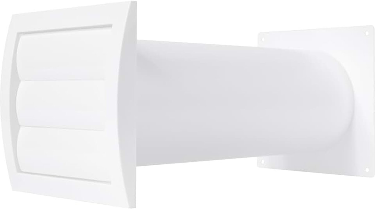 Market 100 mm kunststof doorgangswandventilatieset - verstelbaar - wit lamellen droger ventilatierooster met pijp en kanaalconnector - droger uitlaatopening, ingebouwde zwaartekrachtkleppen en