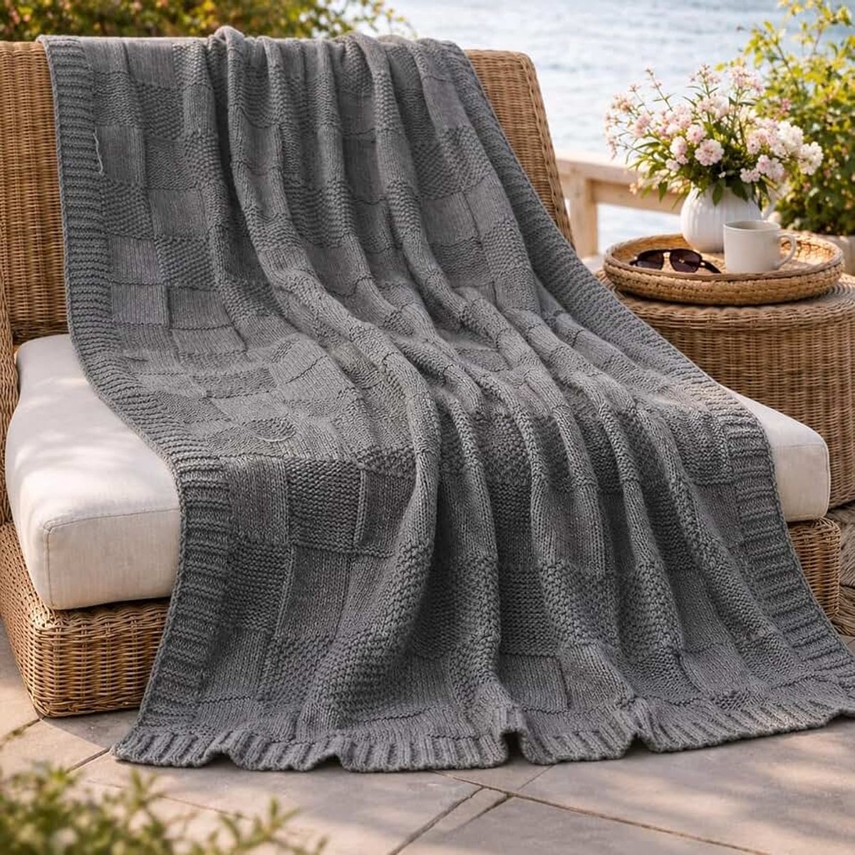 Home Woondeken 130 x 160 cm, lichte en zachte deken, ideaal voor bank en stoel, elegante stijl, lente en zomer, Bosaloni Home (grijs)