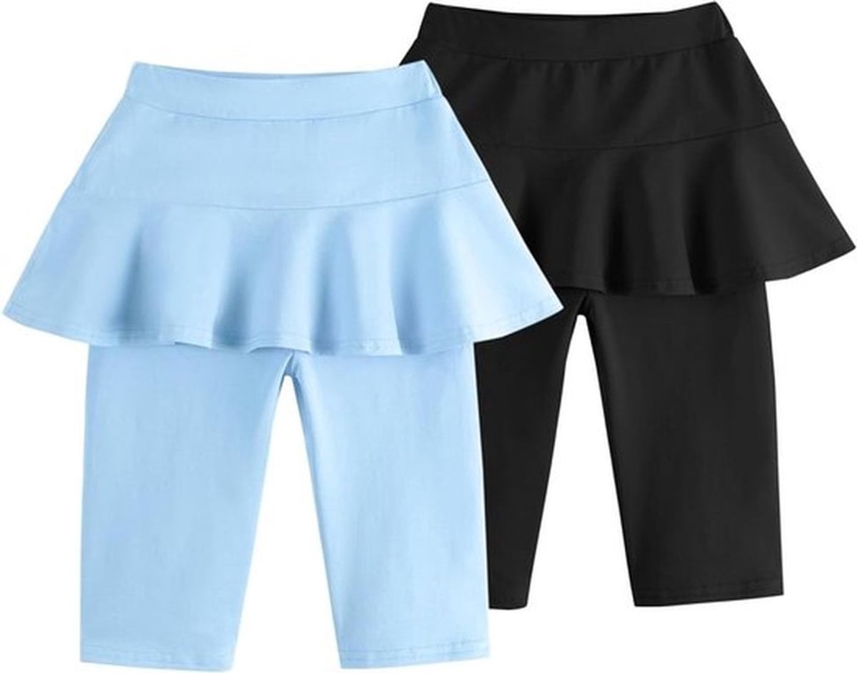Meisjes Knielange Leggings met Rok, Zomerse Flare Shorts, Schoolsport, 2 stuks, 5-11 jaar