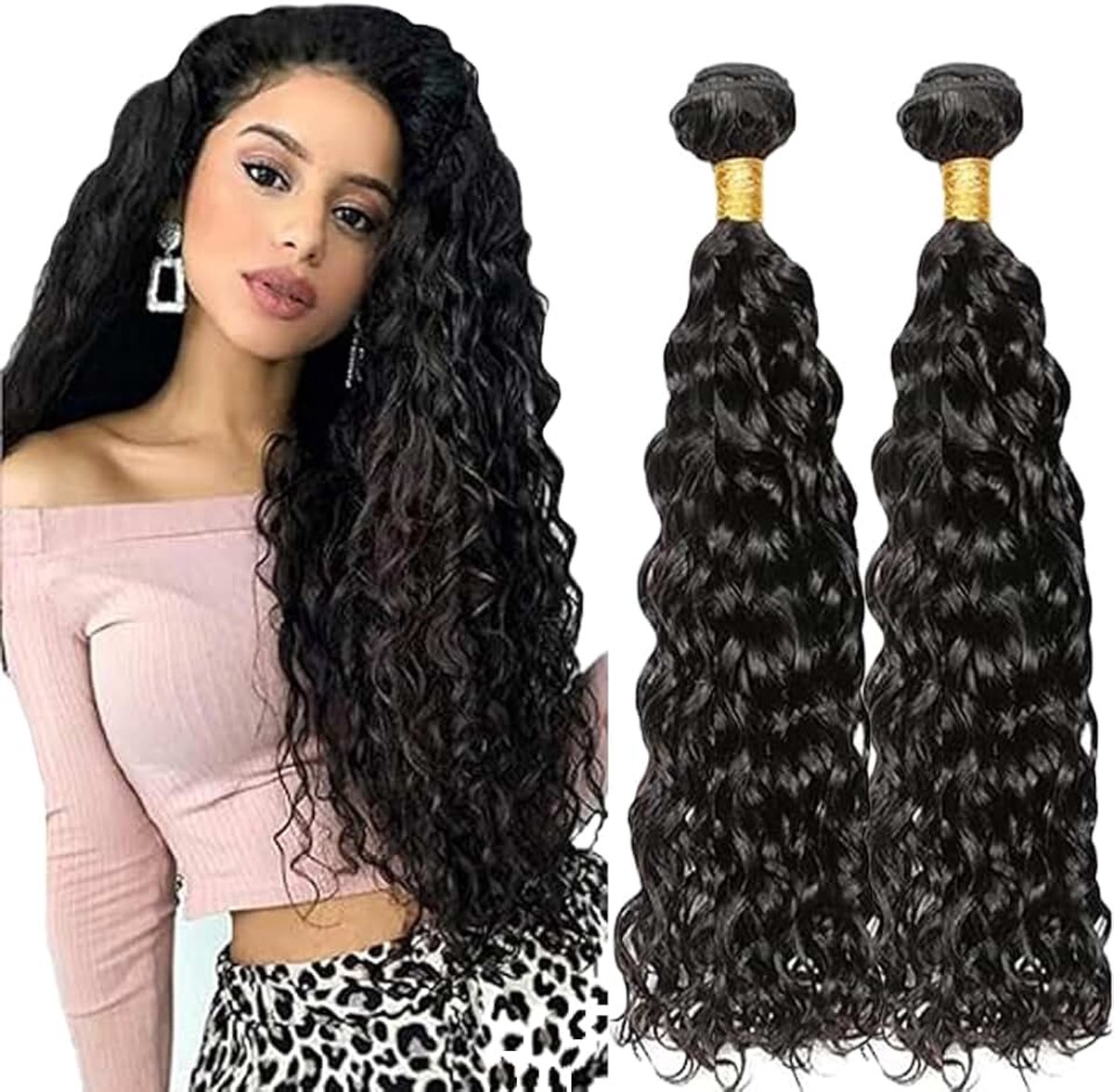 Wave Human Hair Bundles Sew in Hair Natural Black Real Hair Extensions 2 Bundles Unprocessed Human Hair Minimal Smell Low Shedding for Women 22 22 Inch
