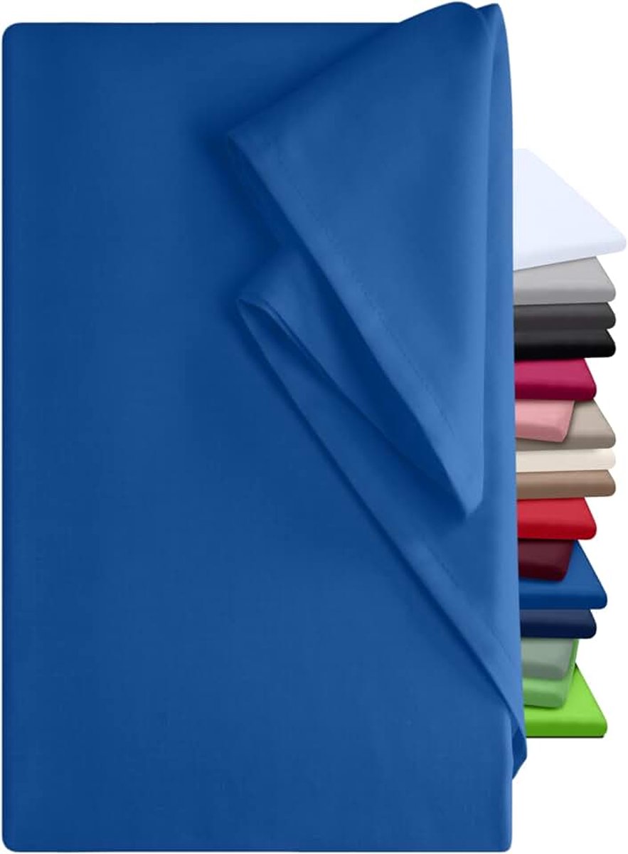 Npluseins Bedlaken - 100% katoen - in 12 kleuren - in 3 verschillende maten - huishouddoek zonder elastiek, ca. 240 x 275 cm, koningsblauw