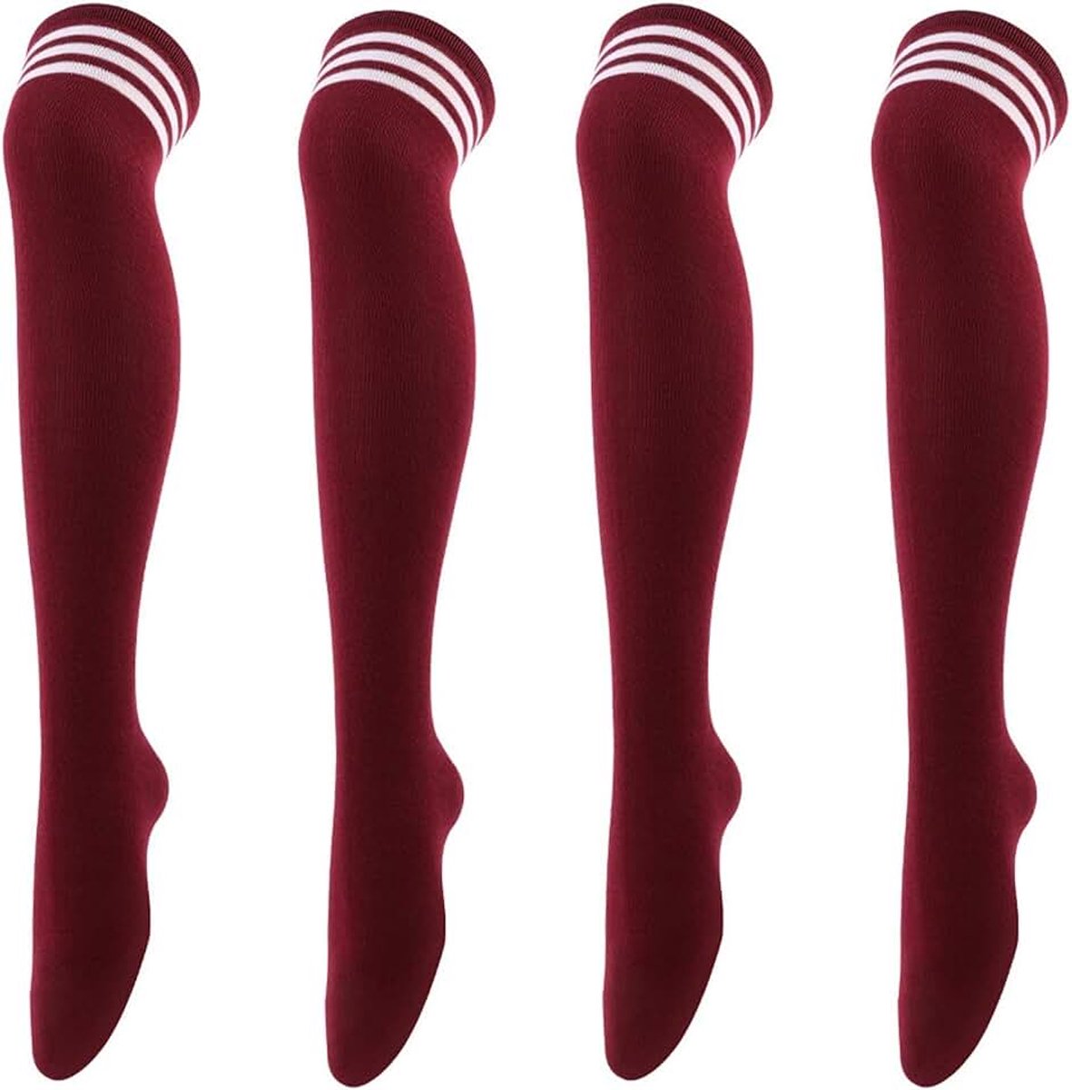 2 stuks Vrouwen Over Knee Dij Sokken, Drievoudige Strepen Hoge Panty Lange Kous, Zachte Stretch Laars Sok Beenverwarmer Sokken voor Dagelijks Dragen, Cosplay