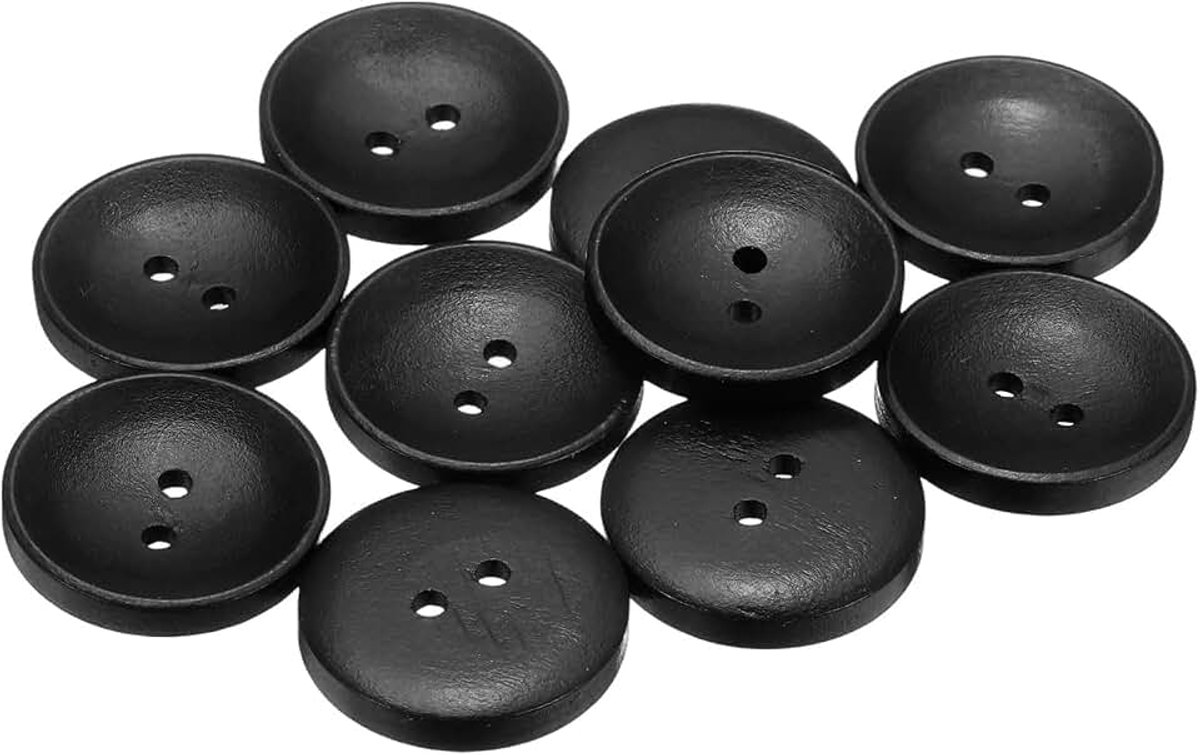 Knopen, 25 mm 2 gaten ambachtelijke knopen, knutselknopen hout gestippelde lijn ronde naaiknopen vervangingsknoppen voor doe-het-zelf decoratie jassen naaien kleding, 10 stuks zwart