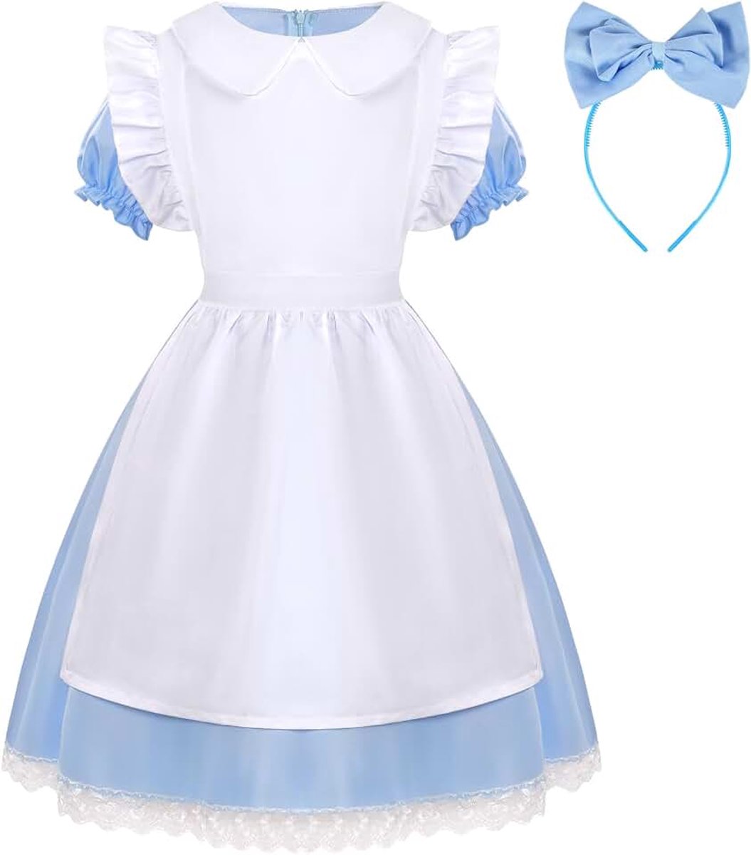 Kostuums voor Kinderen en Peuters - Wonderland Jurken Set Met Haarband, Fancy Dress Blauw en Wit, Outfit voor Boek Dag