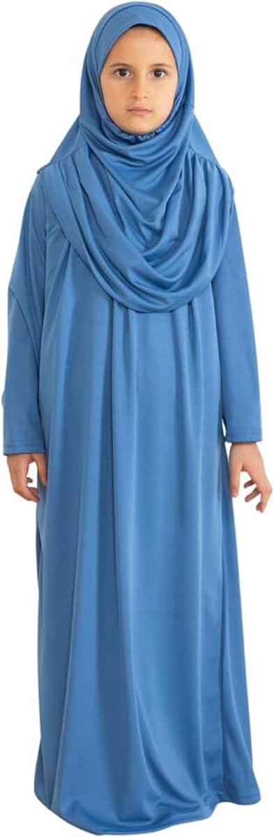 Islamitische Kleding voor Kinderen met Hijab, Lange Mouwen Abaya in Twee Delen, Maxi Moslim Set met Sjaal, Kaftan en Jilbab