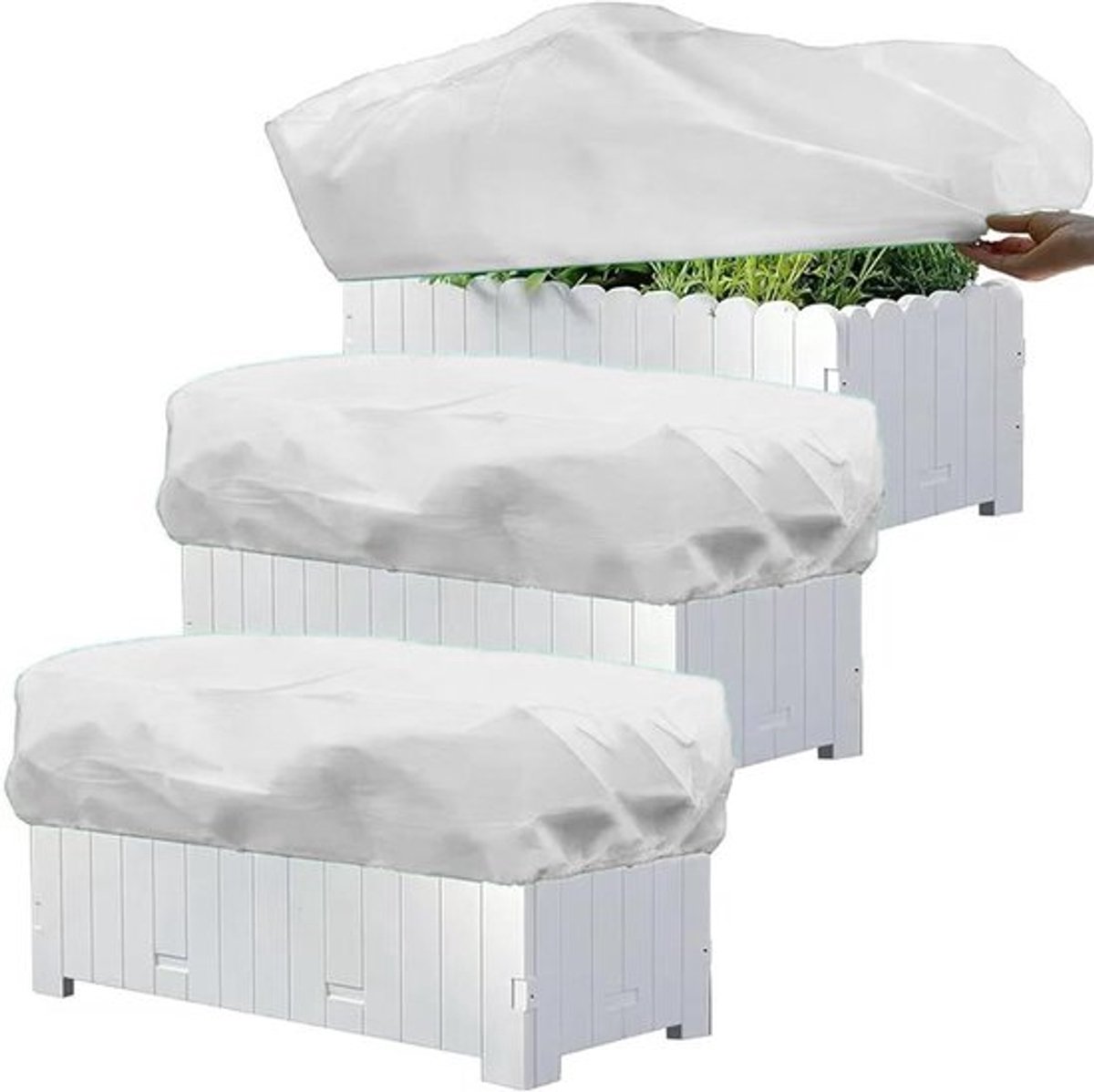 Plantenhoezen 3-stuks voor Vorstbescherming, Niet-geweven Antivrieshoes voor Buitenraamplanten - 39,4 X 15,7 X 17,7 Inch - Winddicht en Verdikt - Wit