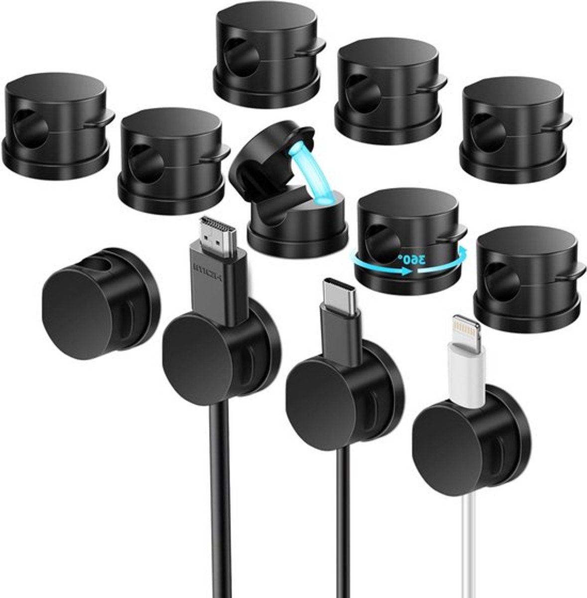 Magnetische kabelclips voor bureau en muur in zwart, kantooraccessoire met magneet