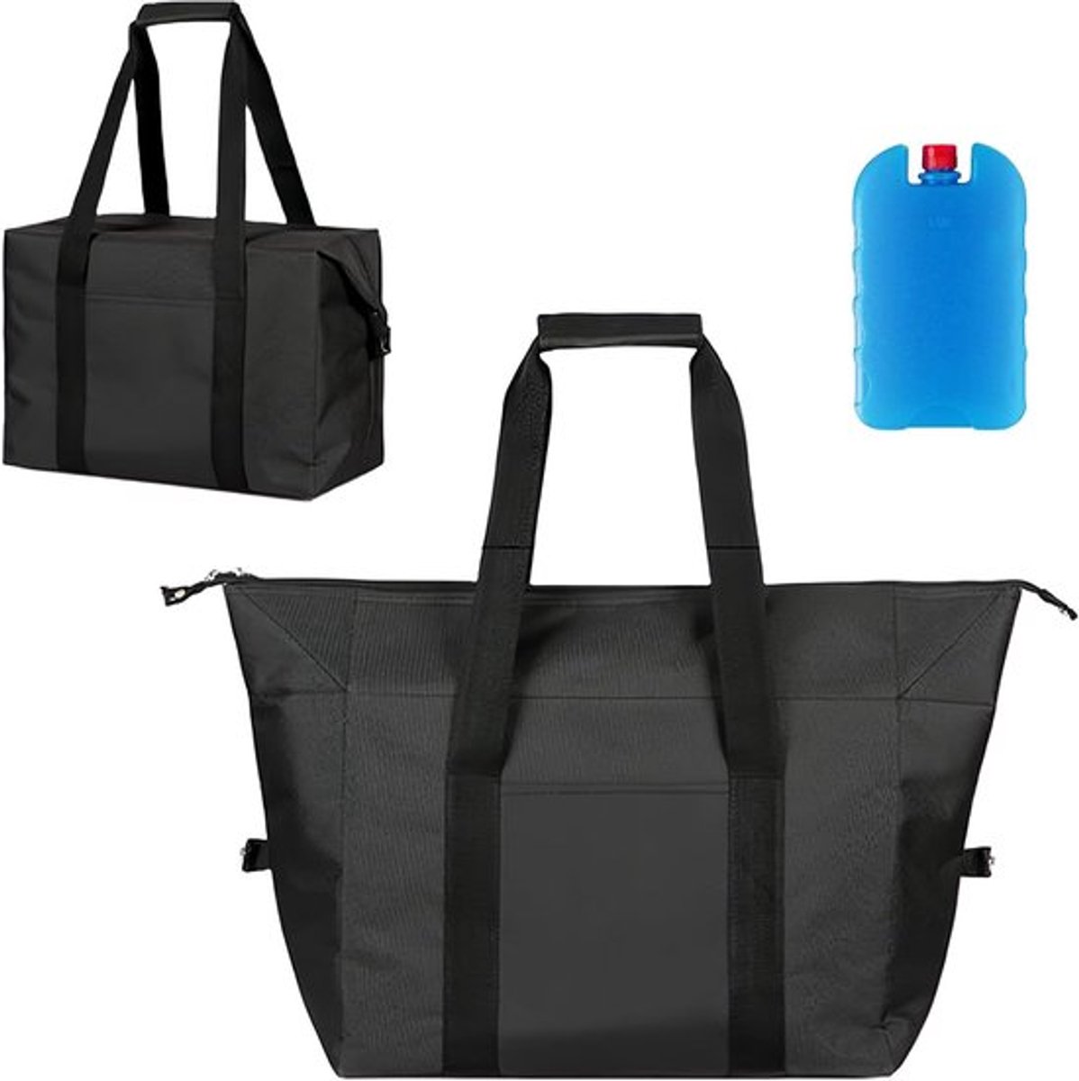 Grote Koeltas met Isolatie, Vouwbare Winkeltas en Herbruikbare Koeltas voor Kamperen, Picknicken en Voedselvervoer (Zwart)