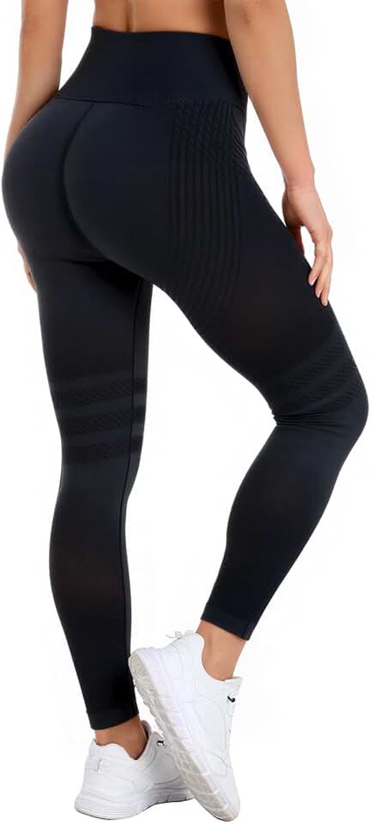 Taille naadloze sportlegging voor dames, zwarte push-up cellulitisverminderende scrunch butt-legging, wintertrainingslegging voor yoga, joggen, fitness en fitness