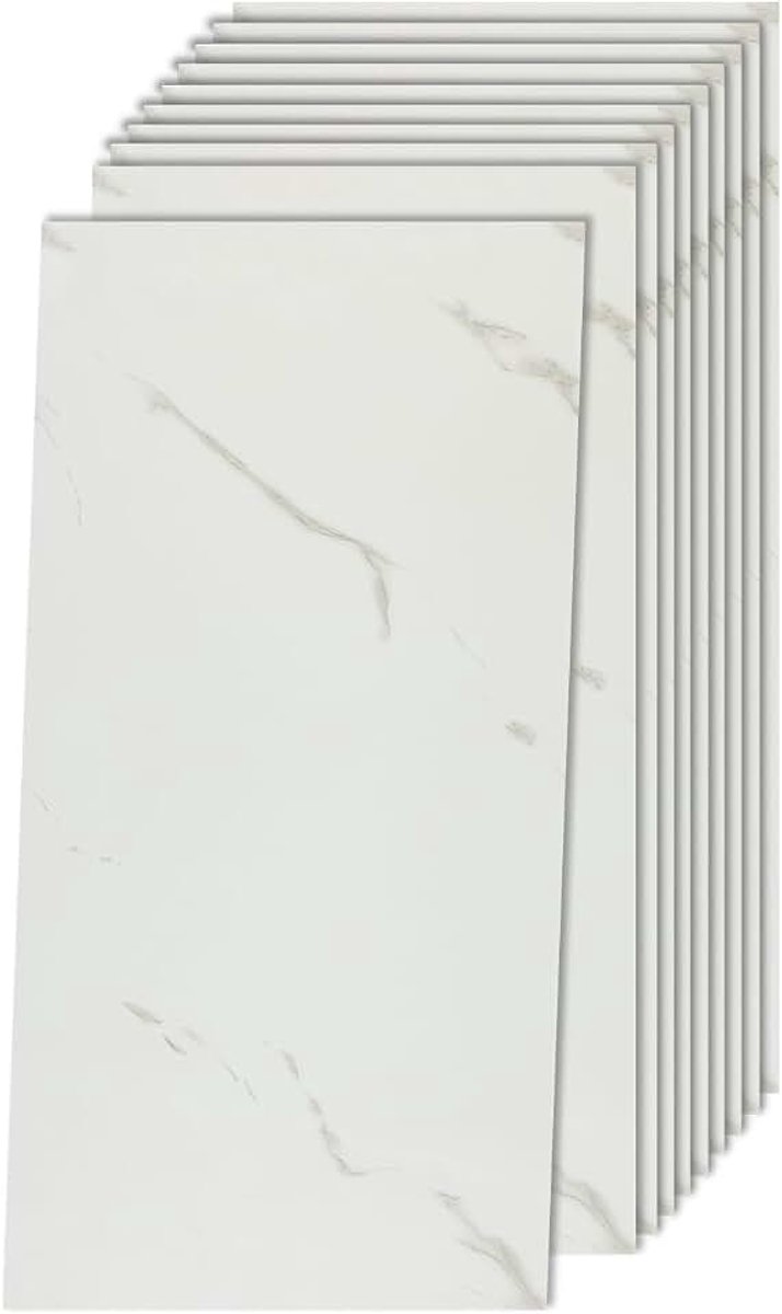 Tegelstickers wit 60 x 30 cm/10 stuks marmeren zelfklevende wandtegels | Waterdichte Peel en Stick op Muur voor Badkamer Keuken Splashback