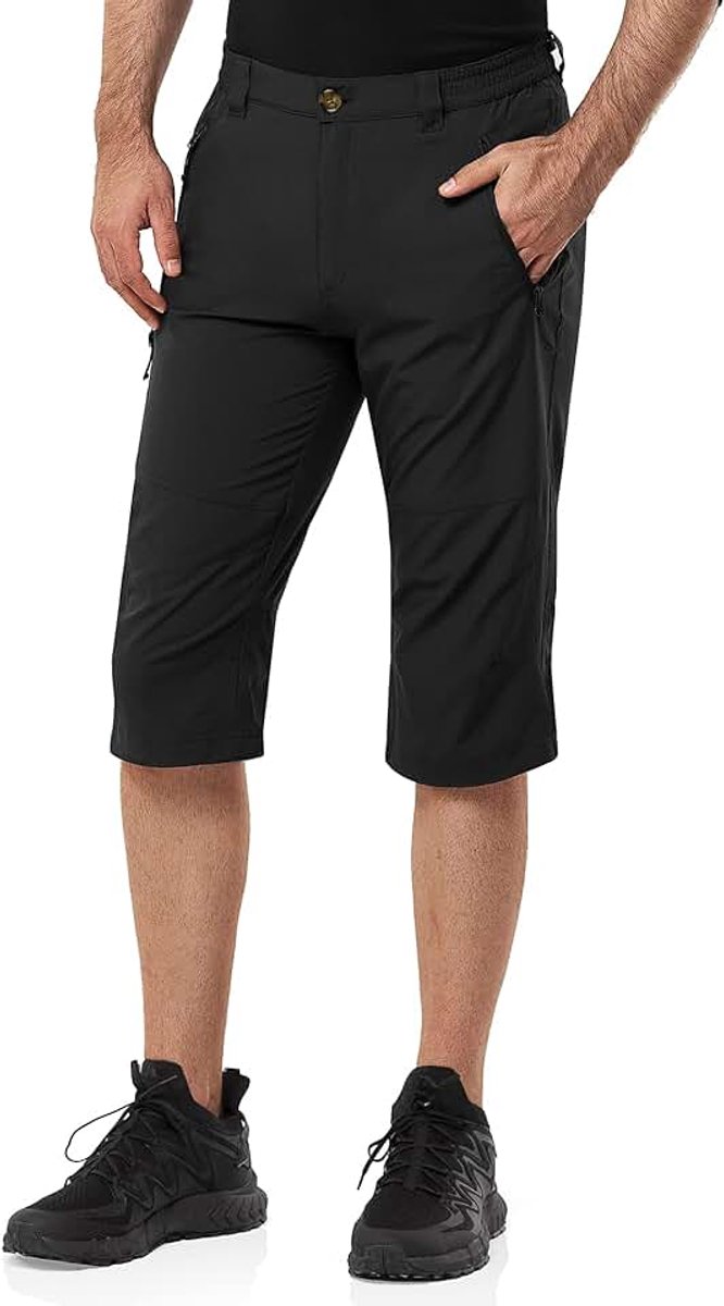 Shorts, korte wandelbroek, stretch, lichte fietsbroek, zomer, capri, driekwart, outdoorbroek, UPF 50+, met veel zakken, voor wandelen, hardlopen, fietsen