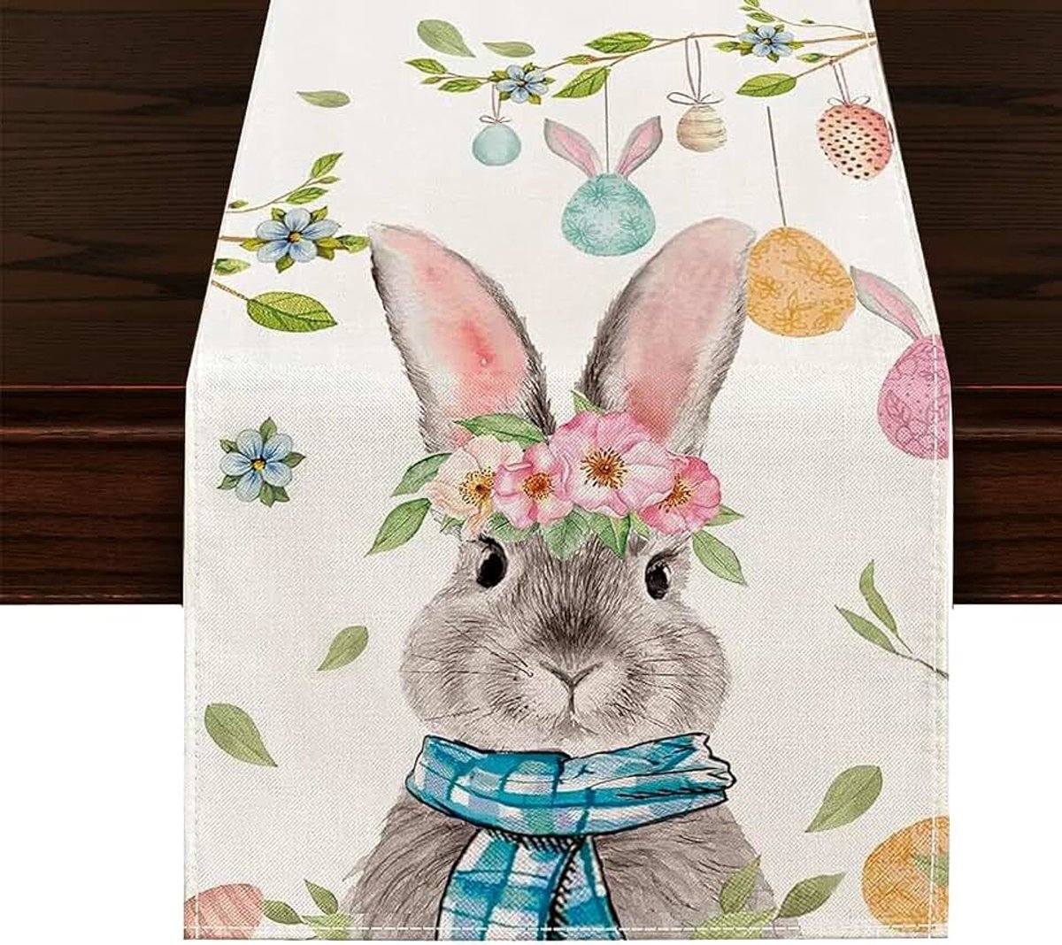 Tafelloper, tafelkleden voor Pasen, paashaas, eieren, lentebloemen, tafelloper, wasbaar, vakantie, keuken, 30 x 180 cm