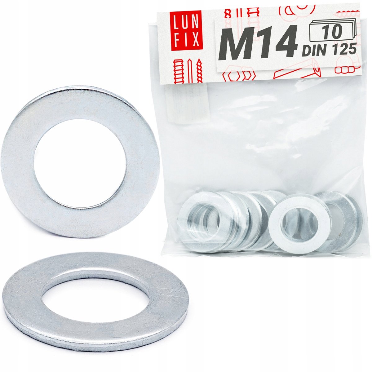 LUN FIX - Platte sluitring M14 verzinkt DIN 125 - 10 stuks