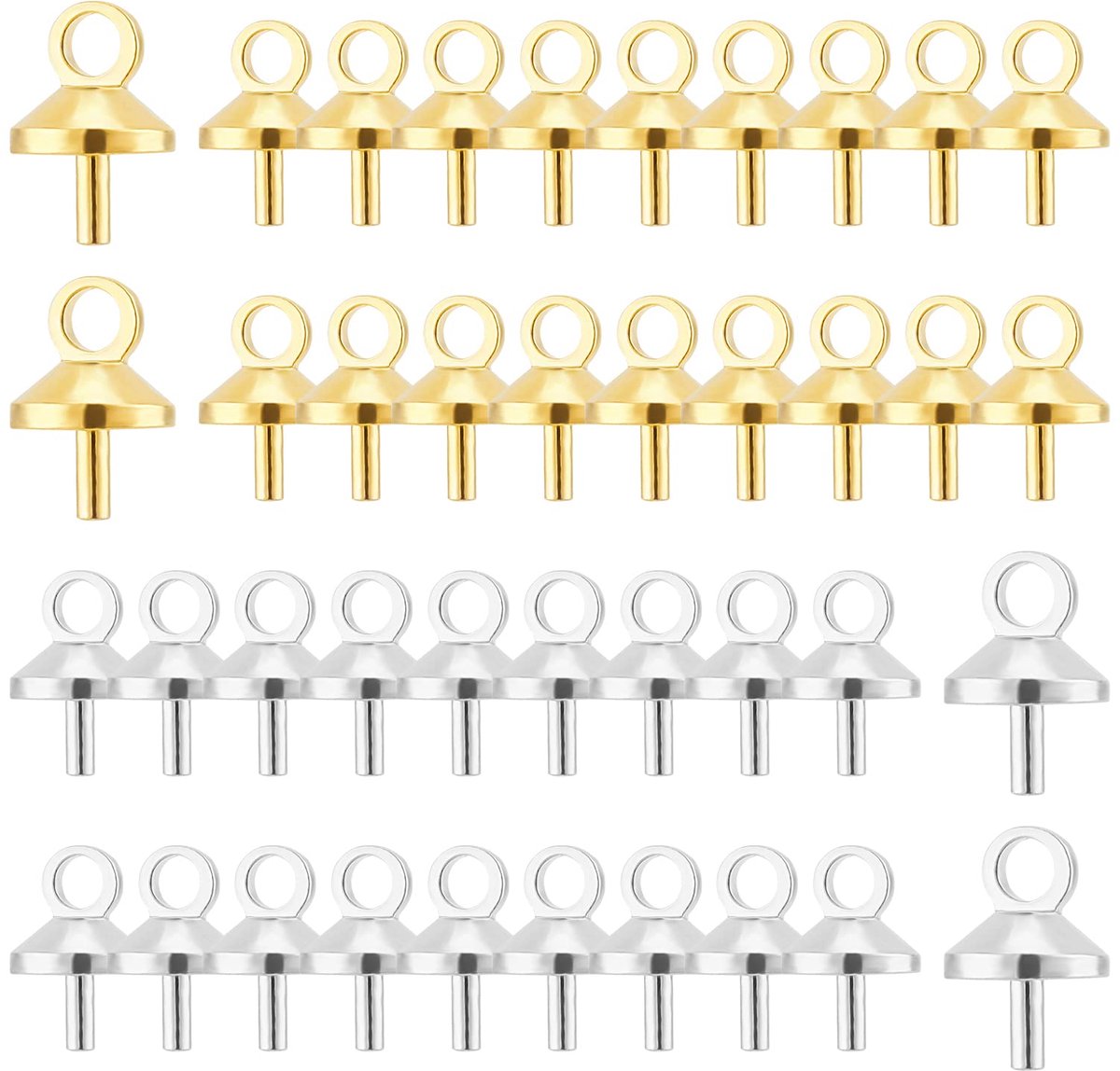 1 doos 120 stuks 2 kleuren mok van roestvrij staal parel lease pin peg hangers van metaal klein gat mok parel schroef oogklem voor kralen half geboord bedels sieraden maken