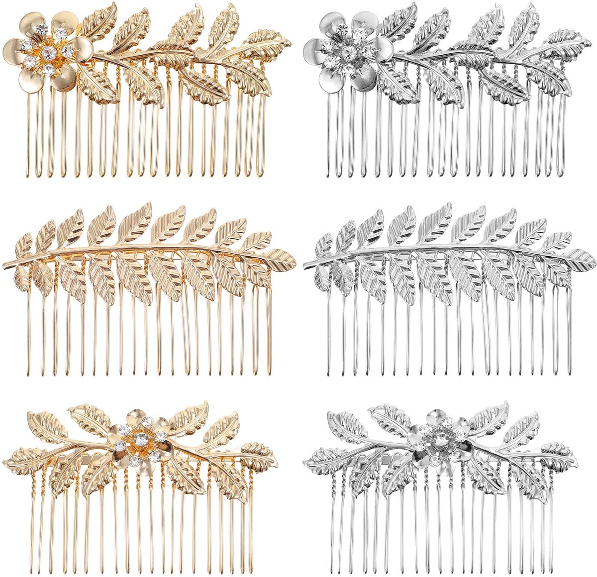 Bruiloft Haarklemmen voor Dames, 6 STUKS Strass Zilver Goud Blad Franse Kam, Gouden Haaraccessoires voor Dames Kamklem voor Bruid, Bruidsmeisje Bruiloft & Dagelijks