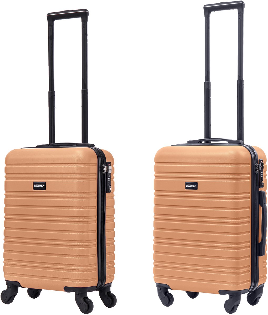 BlockTravel Kofferset 2 Delig - Handbagage Koffer en Reiskoffer met Wielen - Reiskoffer Handbagage Trolley - 29 en 39 Liter - ABS - Afneembare Wielen 360° - TSA Slot - Licht Oranje