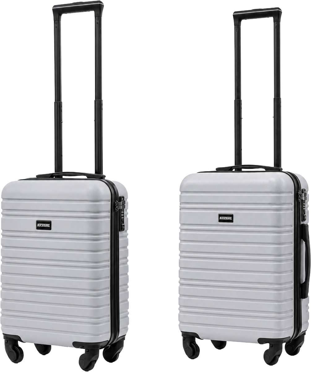 BlockTravel Kofferset 2 Delig - Handbagage Koffer en Reiskoffer met Wielen - Reiskoffer Handbagage Trolley - 29 en 39 Liter - ABS - Afneembare Wielen 360° - TSA Slot - Zilver