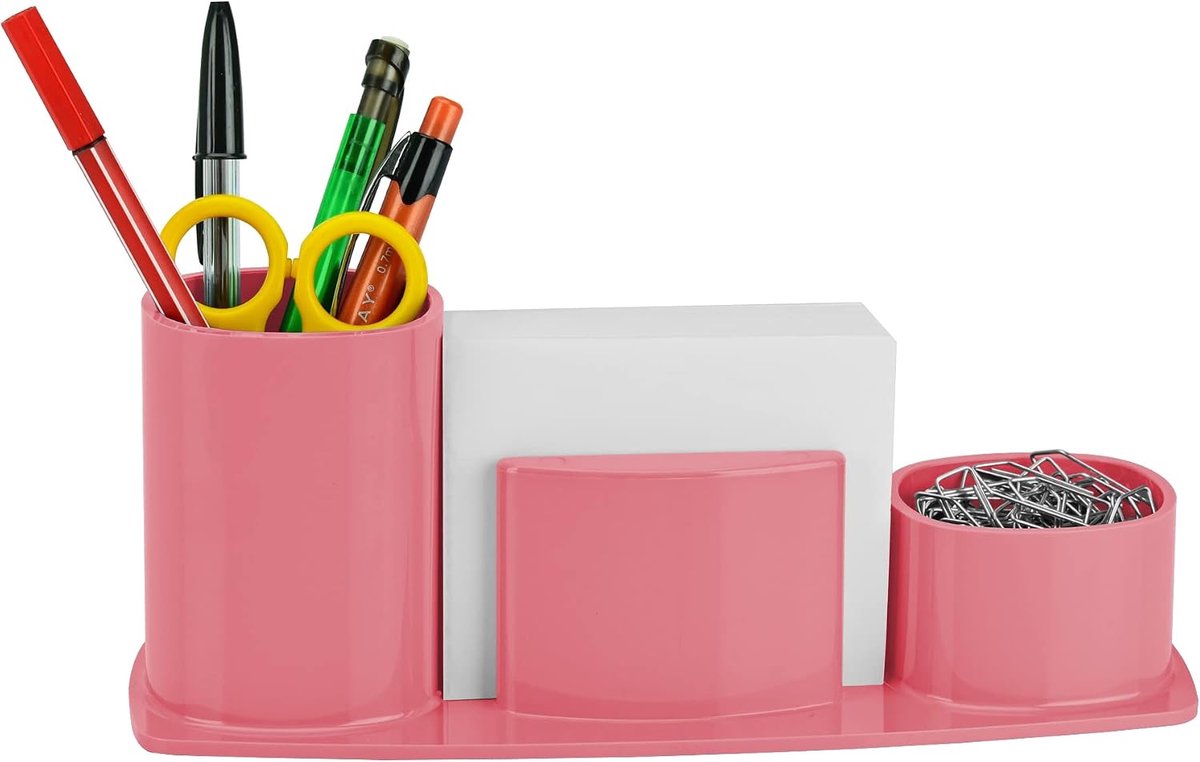 Pencil Holder Millennium Bureaublad Organisator Potlood Papier Klem Kop Caddy Houder (Kunststof) (met Papier) (Roze Kleur)