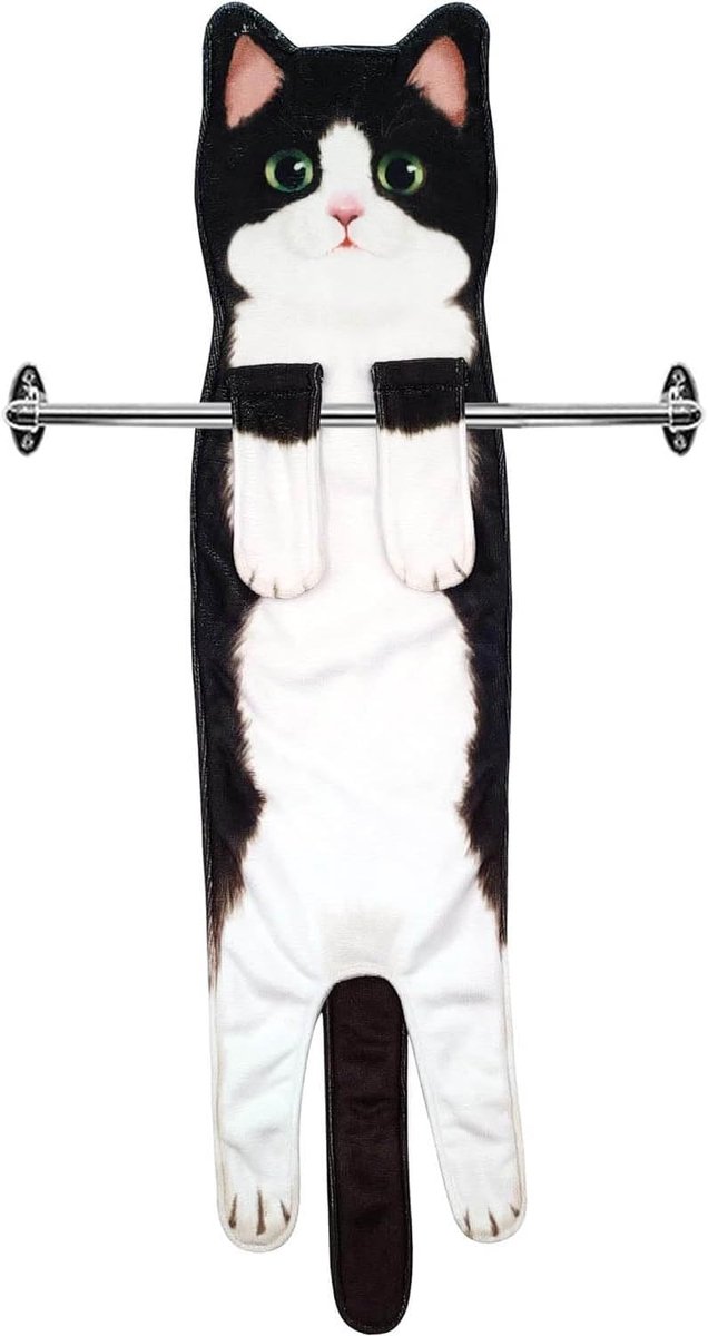 1 Stuk Decoratieve Kattenhanddoek, Absorberende en Schattige Hangende Badkamerhanddoek voor Kattenliefhebbers – Perfecte Inwijdingsgeschenk (Zwart)