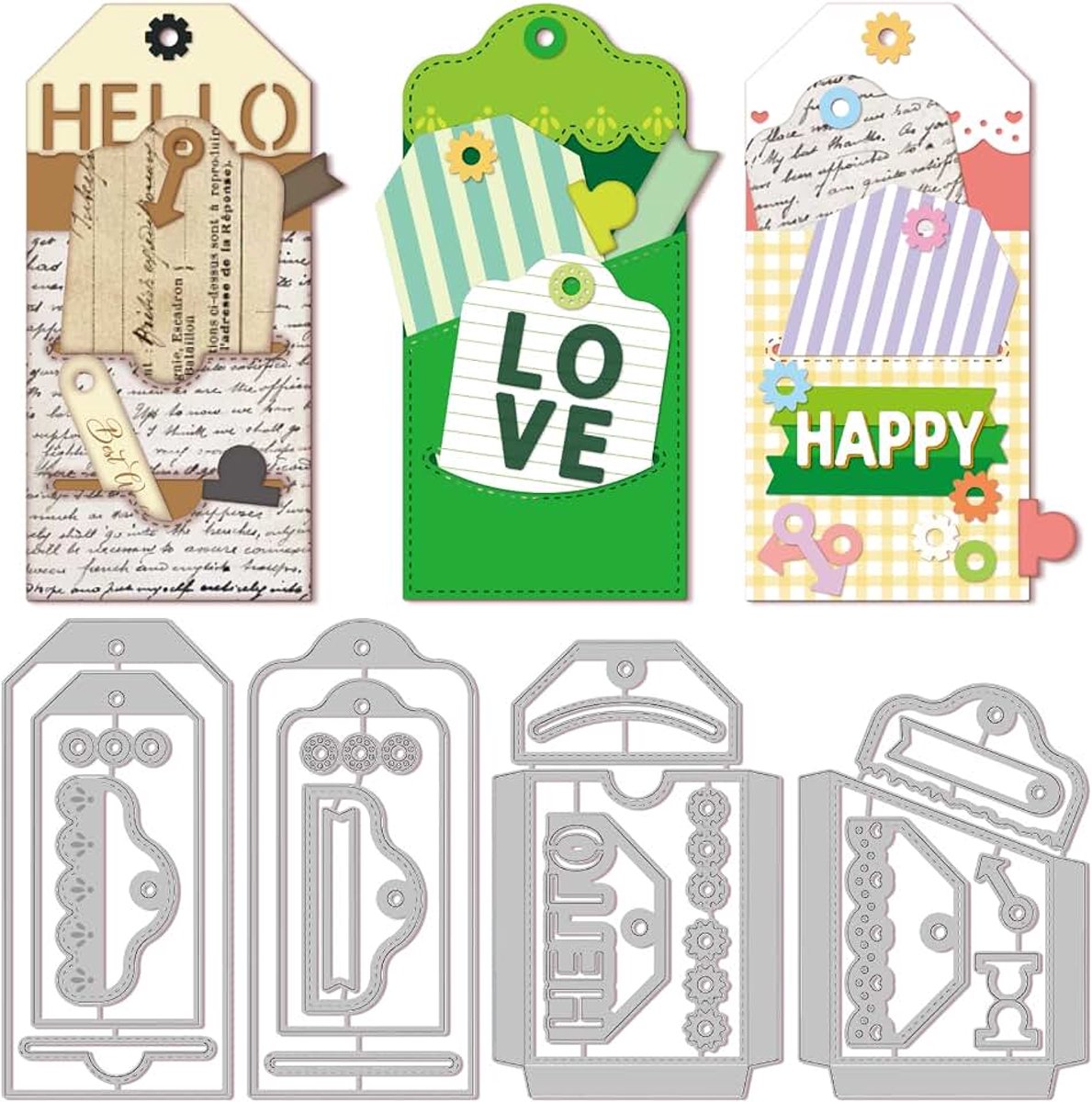 Label Pocket Snijmallen voor DIY Scrapbooking Metalen Bladwijzers Tassen Snijvormen Reliëf Sjablonen Sjabloon voor Papierkaart Maken Decoratie Album Knutsel Decor