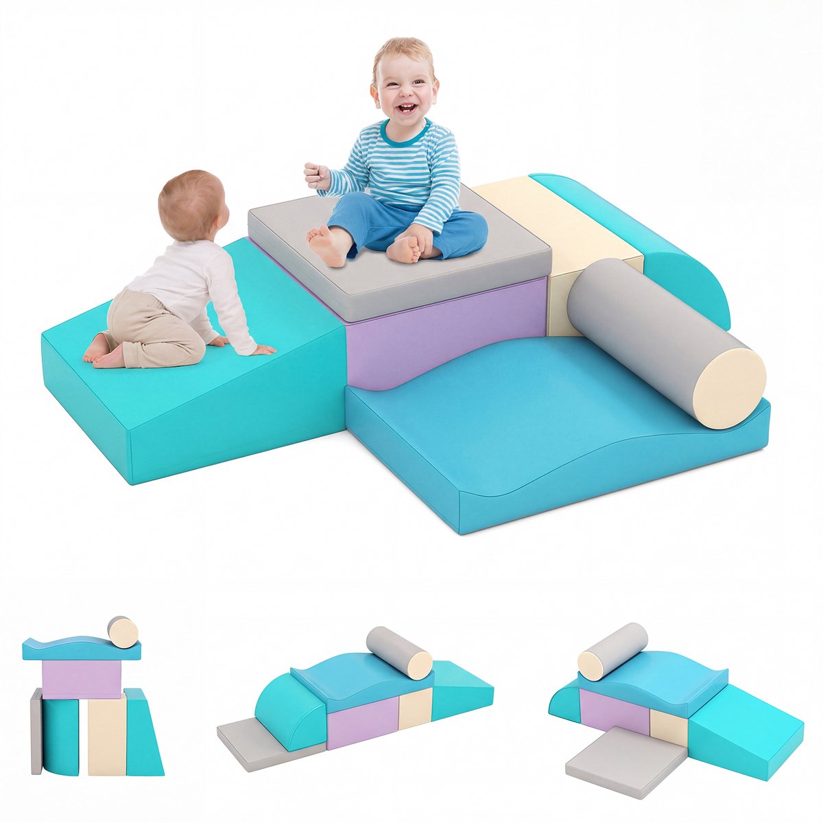 COSTWAY 7 stuks reuze bouwblokken van schuim om mee te spelen en op te klimmen, zacht, groot, veelkleurig, voor baby's en peuters (blauw)