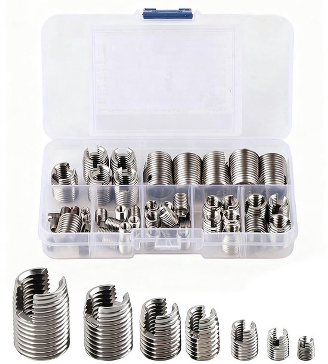 Schroefdraadinzetstukken Set van 50 - Roestvrij Stalen - Reparatiegereedschap - Zelftappende - Schroefdraadversterker - Opbergkoffer - Diverse Maten - Draadversterkers