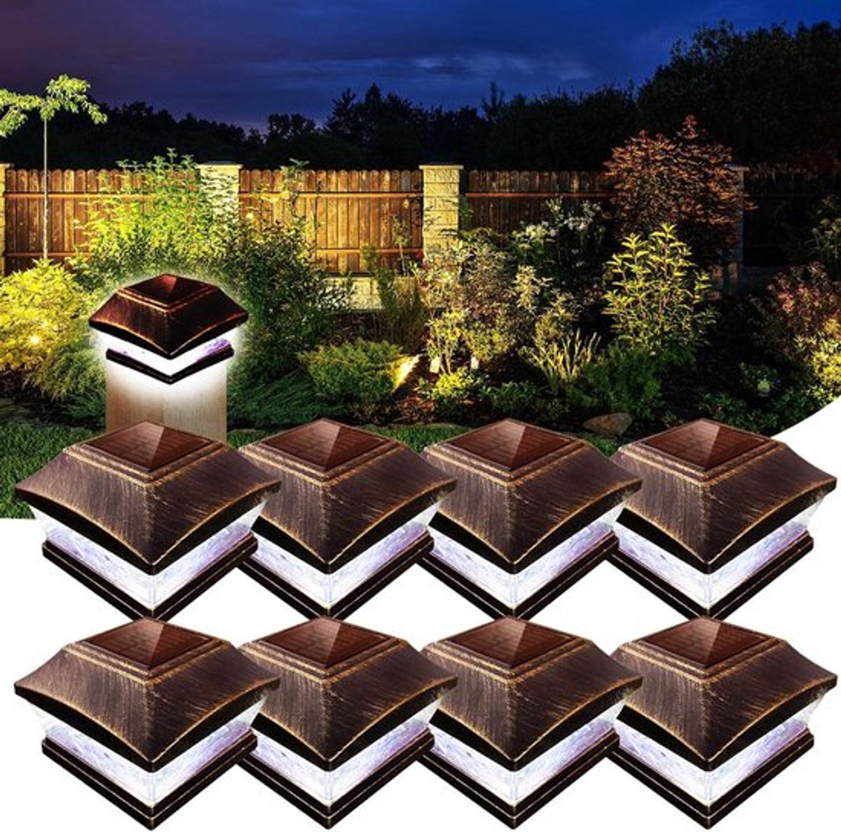 Houten Paal Hoods voor Tuinhekken, Waterdichte LED Solar Tuinverlichting en Decoratie voor Buitenruimtes, Perfect voor Tuin en Terras