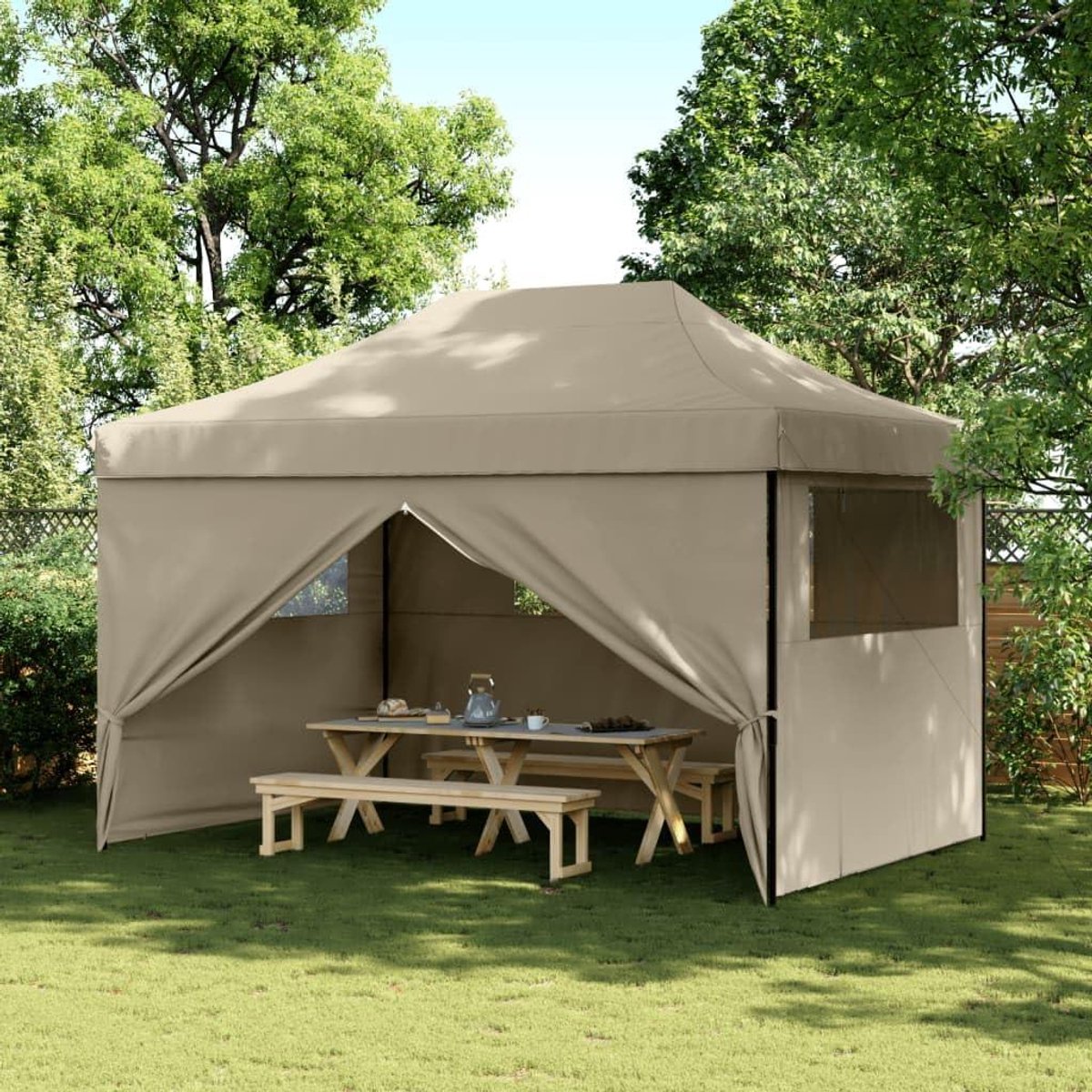 Opvouwbare Partytent - Pop-up Paviljoen - Feestelijke Bijeenkomsten - Inclusief 4 Zijpanelen - 3x3 Meter - Taupe