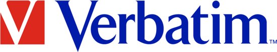 Het Verbatim logo met de rode 'V' en blauwe tekst.