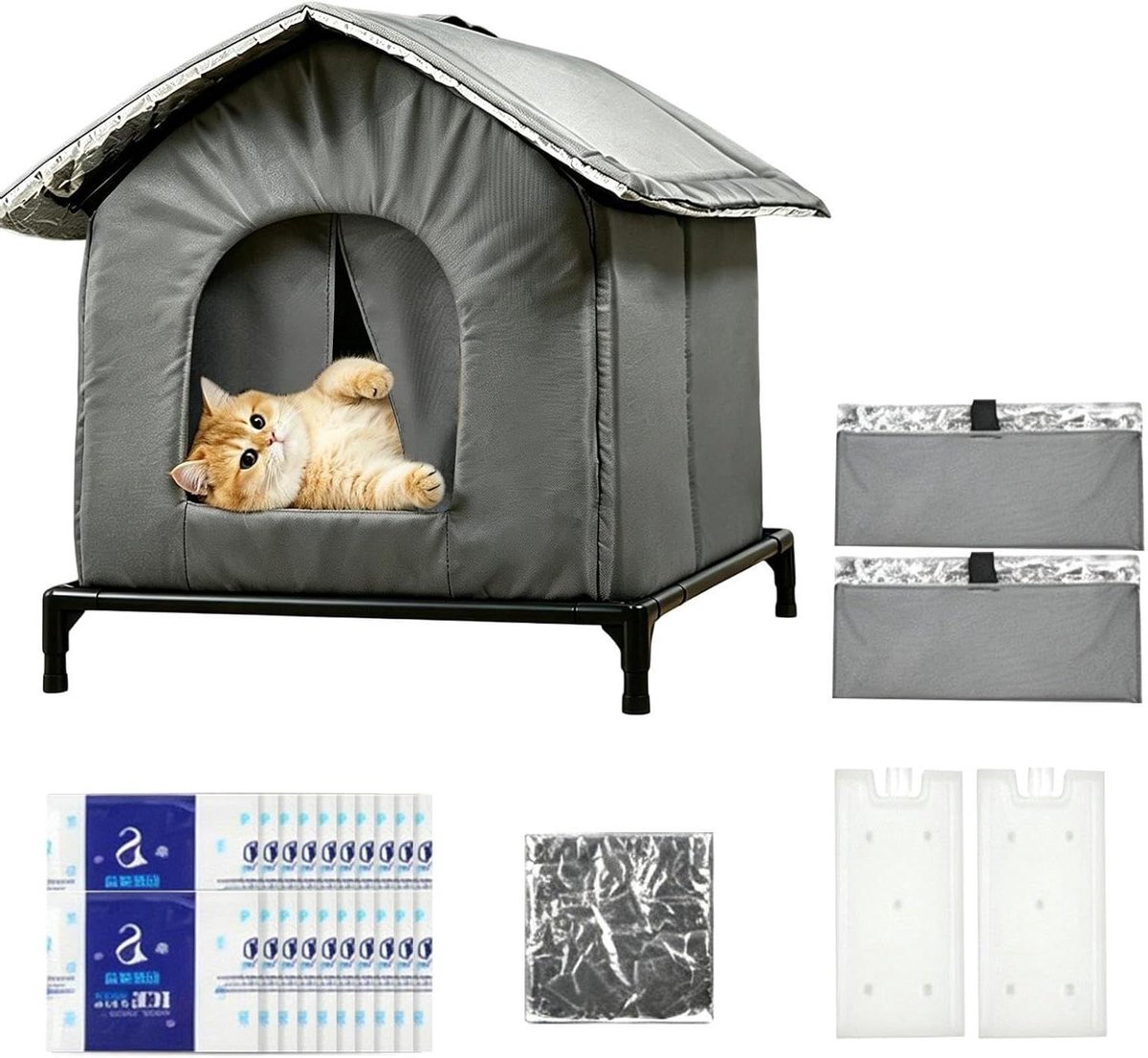 Kattenkoelhuis - Huisdierkoeler - Koel Verblijf - Dubbellaags Ontwerp - 36 cm breed - Grijs