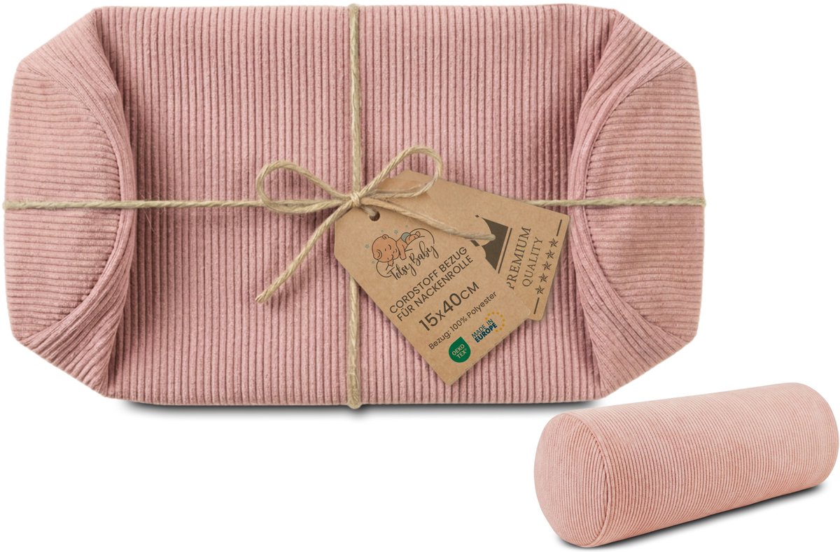 Hoes voor nekrol yoga bolster knierol positioneringsrol ribfluweel 15 x 40 cm - overtrek voor nek- en knierol, decoratief kussen en klein kussen, lange rol Oeko-Tex Roze Corduroy