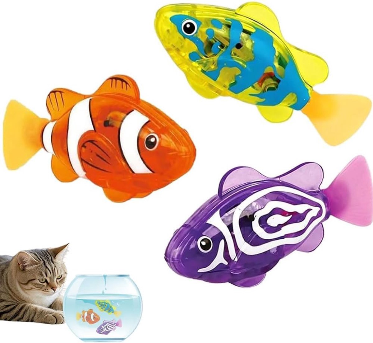 Set van 3 elektronische simulatievissen voor katten en honden, led-zwemspeelgoed voor waterzwembad, diervriendelijke bezigheid zonder kinderspeelgoedfunctie