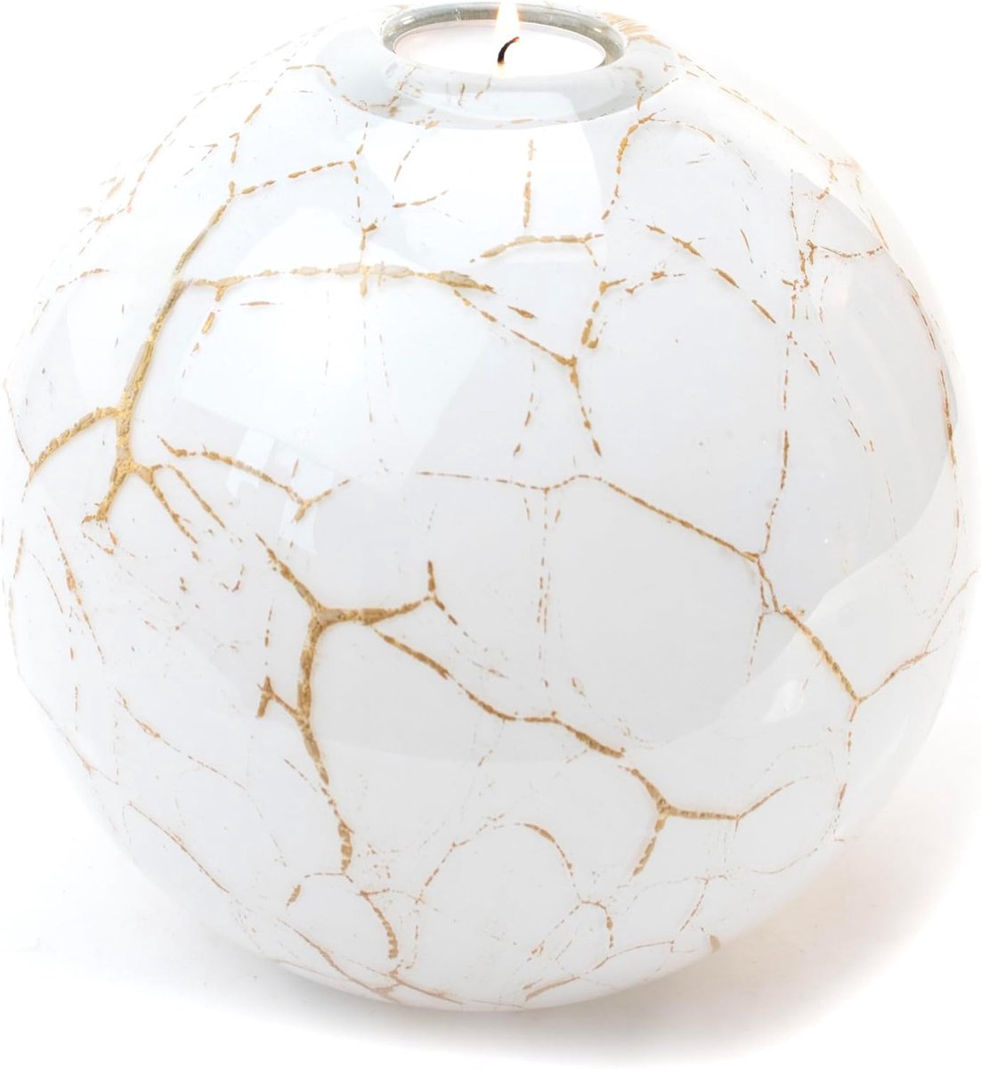 Urn waxinelichthouder 18cm - handgemaakt wit met bladgoud - unieke herinnering - 1,6L opslag - SnelShoppen